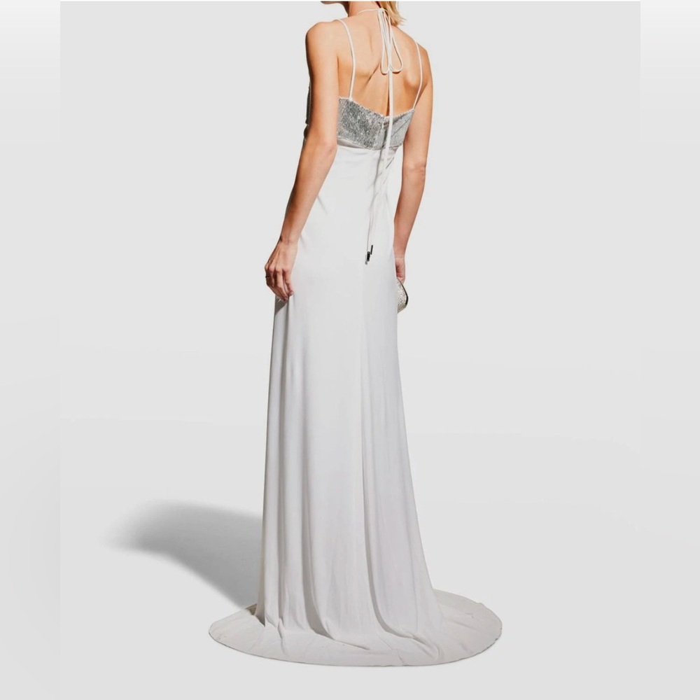 Halston Ivory Del Sequined Jersey Jumpsuit - size 10 - New with Tags $595 - Picture 3 of 6